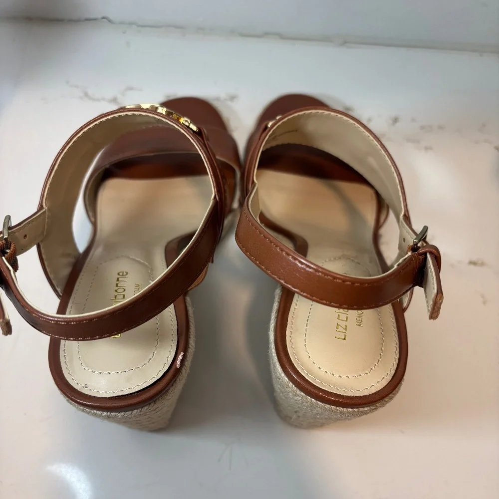 LIZ CLAIBORNE WEDGE SANDALS BROWN FAUX LEATHER SLINGBACK SZ 7 - Picture 5 of 9